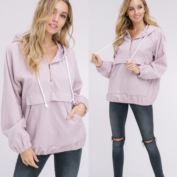 felicias Tops - NEW Blush Pink Felt Quarter Zip Hoodie